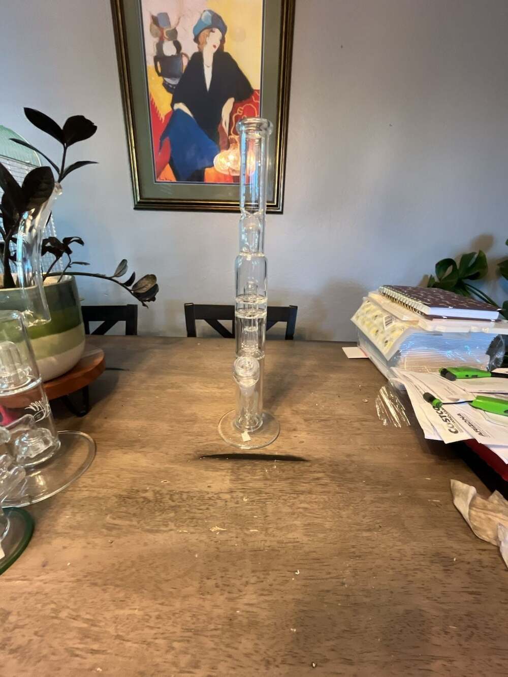 Clear Glass Straight Tube Water Piece  with Double Tree Percolator